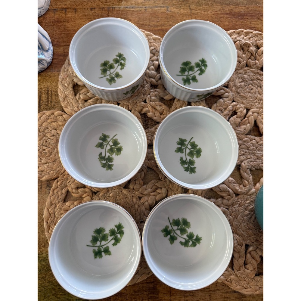 Set 6 Vintage Andrea Sadek Parsley Oven to Table Cookware Ramekins 7377 4" Bowls